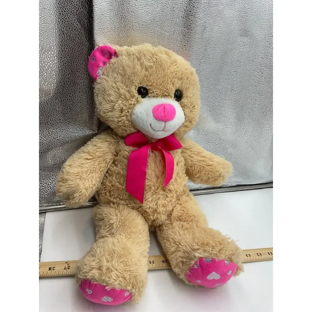 21-Inch Teddy Bear with Pink Bow,‎ Pink/Silver Hearts by Tom's Toys